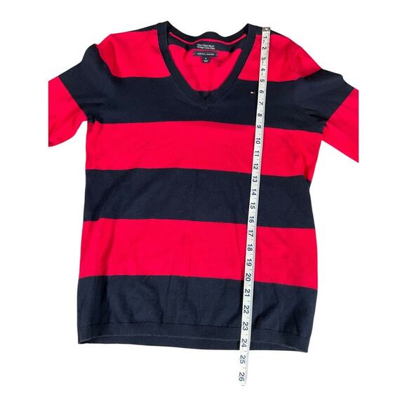 Tommy Hilfiger Pima Cotton Blend Size Medium Pink & Blue V-Neck Sweater Preppy - Picture 9 of 10